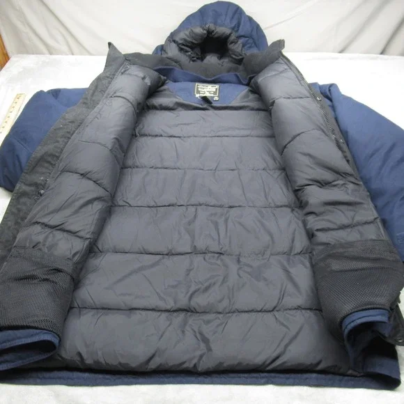 Eddie Bauer Down Jacket Mens XL‎ Tall Blue Hooded Insulated Wool Blend Full Zip